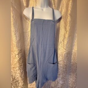 Light Blue Cotton Gauze Romper Dress Jumpsuit
